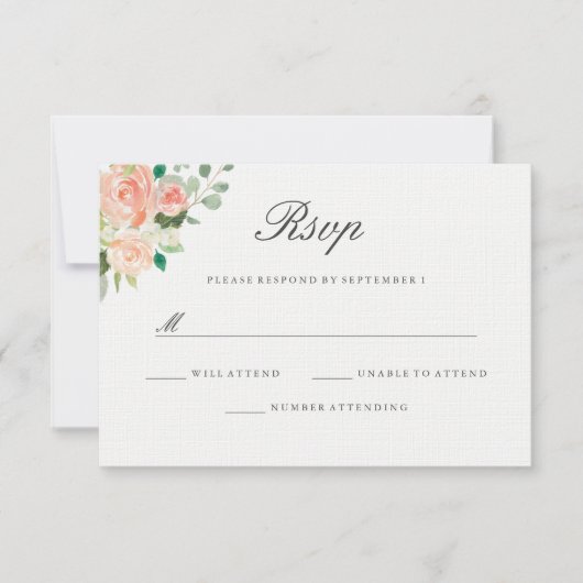 Perzik Blush Waterverf Bloemen Bruiloft RSVP (Voorkant)