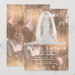 Perzik Bronzen Diamanten Trouwjurk Bruids Shower Kaart
