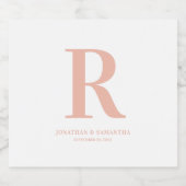 Perzik Bruiloft Monogram Minimalistische Mousseren Sparkling Wijnetiket (Enkel label)