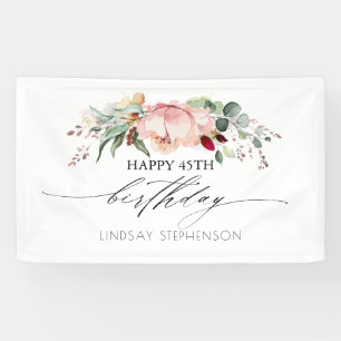 Perzik Burgundy en Blush Floral Birthday Party Spandoek
