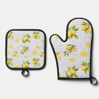 Perzik Citroen Gingham Ovenwant & Pannenlap Set