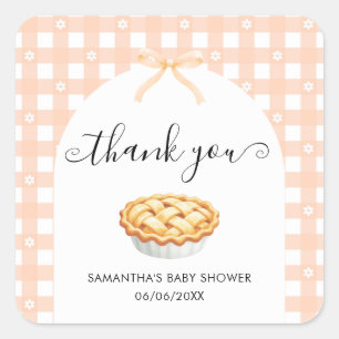 Perzik Coquette Taart Baby Shower Bedankt Vierkante Sticker
