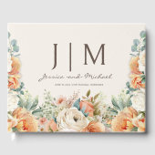 Perzik crème bloemen eucalyptus bruiloft gastenboek (Voorkant)