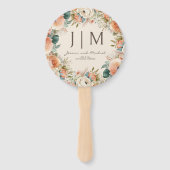 Perzik crème bloemen eucalyptus bruiloft handwaaier (Achterkant)
