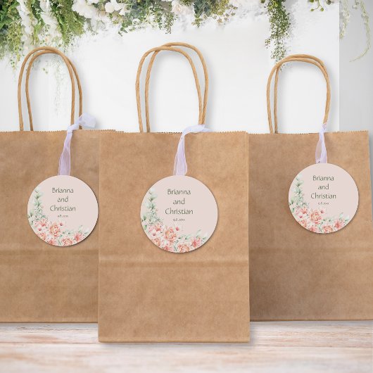 Perzik Crème en Sage Groene Bloemen Tuin Ronde Sticker