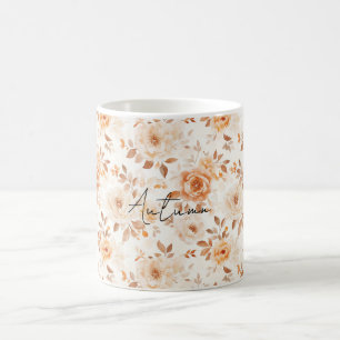 Perzik Crème Witte Bloemen Koffiemok