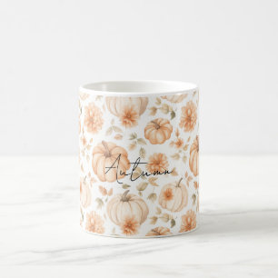 Perzik Crème Witte Bloemen Pompoenen Koffiemok