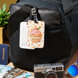 Perzik Cupcake Whimsical Stippen Bagagelabel