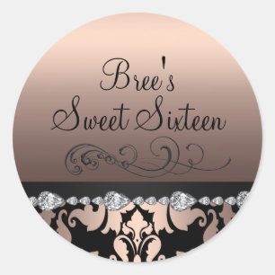 Perzik Damast & Diamant Sweet 16 Sticker