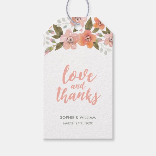 Perzik Delicate Bloemenliefde en Bedankt Cadeaulabel (Voorkant)