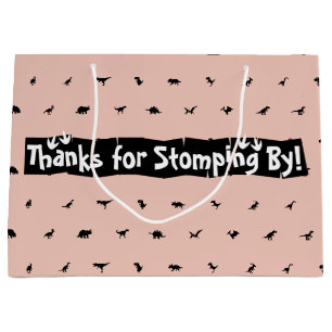 Perzik Dinosaurus Party Tassen: Zwart Dino Print Groot Cadeauzakje