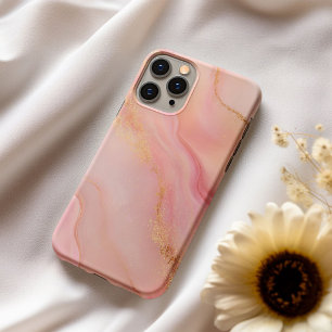 Perzik Éclat – Roze Perzik & Gouden Marmer Hoesje iPhone 16 Hoesje