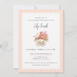 Perzik Eenvoudige Baby Shower Uitnodiging 