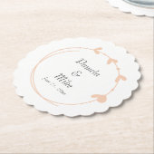 Perzik Eenvoudige Hart Krans Bruiloft Kartonnen Onderzetters (Gekanteld)