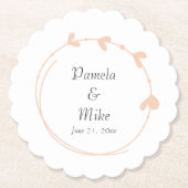 Perzik Eenvoudige Hart Krans Bruiloft Kartonnen Onderzetters (Voorkant)