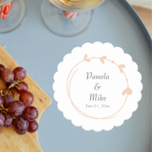 Perzik Eenvoudige Hart Krans Bruiloft Kartonnen Onderzetters