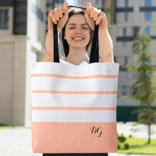 Perzik Elegante Vrouwelijke Gestreepte Monogram  Draagtas