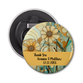 Perzik en Beige Bloemen Abstract Button Flesopener