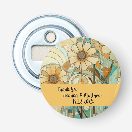 Perzik en Beige Bloemen Abstract Button Flesopener (Voorkant)
