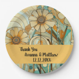 Perzik en Beige Bloemen Abstract Papieren Bordje