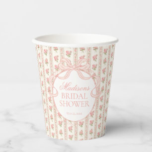 Perzik en Beige Vintage Fantasie Bloemrijke Bruids Papieren Bekers