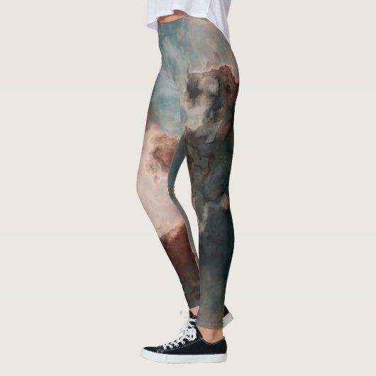 Perzik en Blauw Marmer Abstract Leggings (Links)