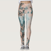 Perzik en Blauw Marmer Abstract Leggings (Voorkant)