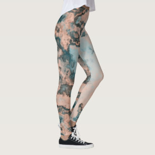 Perzik en Blauw Marmer Abstract Leggings