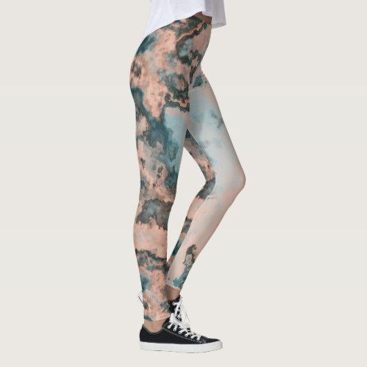 Perzik en Blauw Marmer Abstract Leggings (Rechts)