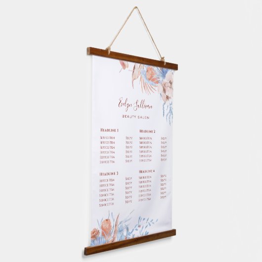 Perzik en blauw tropische prijslijst hangend wandkleed (Gebogen)