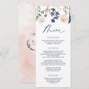 Perzik en blauwe bruiloft Wildflower Botanische Fl Menu