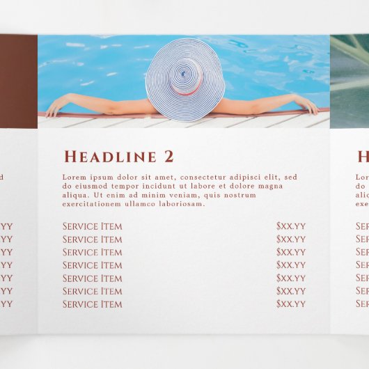 Perzik en blauwe tropische drievoudige brochure drieluik kaart (Binnenkant midden)