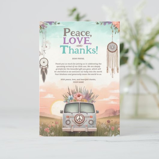 Perzik en Blauwe Vrede, Liefde en Baby shower Bedankkaart (Staand voorkant)