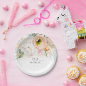 Perzik en Blush Roze Bloemen Bruiloft Papieren Bordje (Feest)