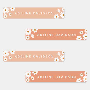 Perzik en Blush Roze Daisy Waterdichte Kinder Naam Labels