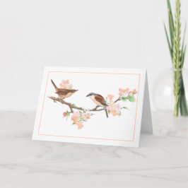 Perzik en bruine vogels op een Appleblossom Branch Kaart