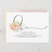 Perzik en Crème Bloemen Elegant 1e Verjaardag Kaart (Voorkant / Achterkant)