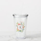 Perzik en Crème Waterverf Bloemen met Monogram Acryl Drinkbeker (Achterkant)