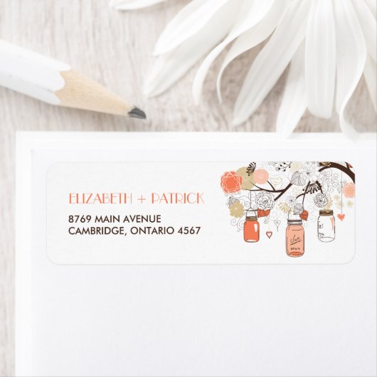 Perzik en Gold Mason Jars Spring Address Label (Insitu)