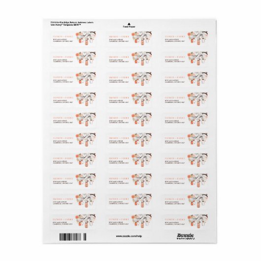 Perzik en Gold Mason Jars Spring Address Label (Full Sheet)