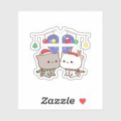 Perzik en Goma Mochi Kat, Vrolijk Kerstfeest Sticker (Vel)