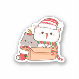 Perzik en Goma Mochi Kat, Vrolijk Kerstfeest Sticker