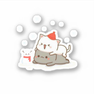Perzik en Goma Mochi Kat, Vrolijk Kerstfeest Sticker