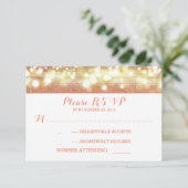perzik en gouden string lichten glitter bruiloft R RSVP Kaartje (Staand voorkant)