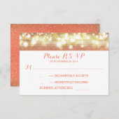 perzik en gouden string lichten glitter bruiloft R RSVP Kaartje (Voorkant / Achterkant)