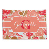 Perzik en goudWaterverf Rozen Florenz Monogram Kussensloop (Achterkant-Rechts)