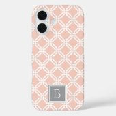 Perzik en grijs rooster patroon monogram Case-Mate iPhone case (Achterkant)