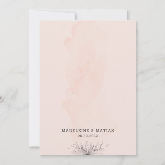 Perzik- en grijsbloemige romantische elegante trou save the date (Achterkant)