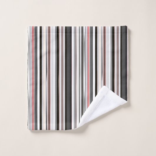 Perzik en Grijze Abstracte Strepen Bad Handdoek (Wasdoekje)