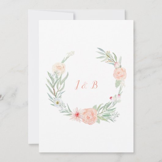 Perzik en Groen Bloemen Goud Sparkles Bruiloft Kaart (Achterkant)